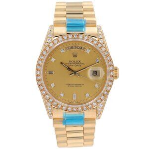 Rolex Day-Date 18238 36mm Champagne 8+2 Baguette Diamond Dial Diamond Pave Bezel